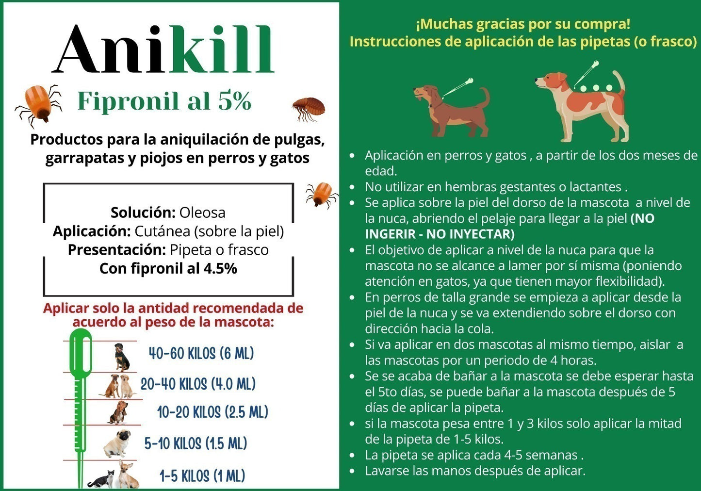 30 Pipetas antipulgas anikill verdes para perros y gatos - Tienda de Mascotas | pipetas antipulgas anikill y extermin