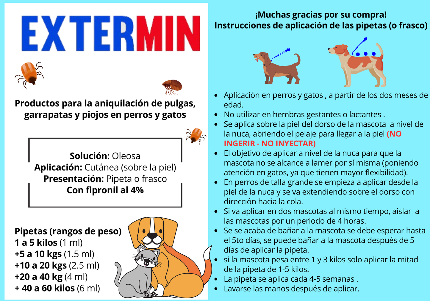 1 caja desparasitante + 32 pipetas antipulgas - Tienda de Mascotas | pipetas antipulgas anikill y extermin