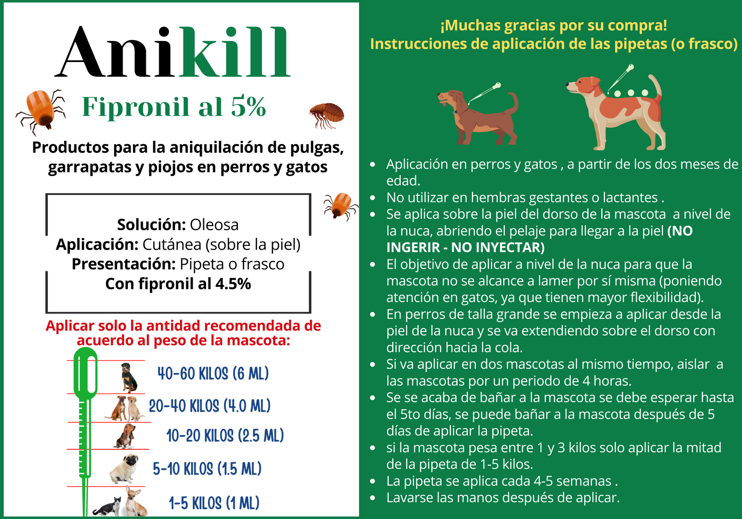 2 caja de desparasitante y 20 pipetas anikill verdes