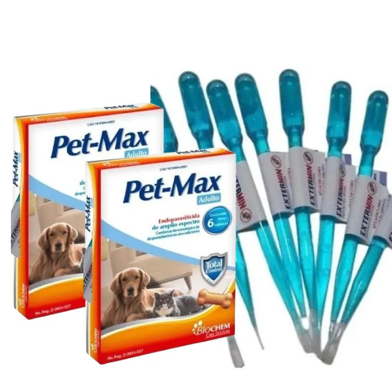 Kit mascotas 2 cajas desparasitante y 20 pipetas antipulgas - Tienda de Mascotas | pipetas antipulgas anikill y extermin