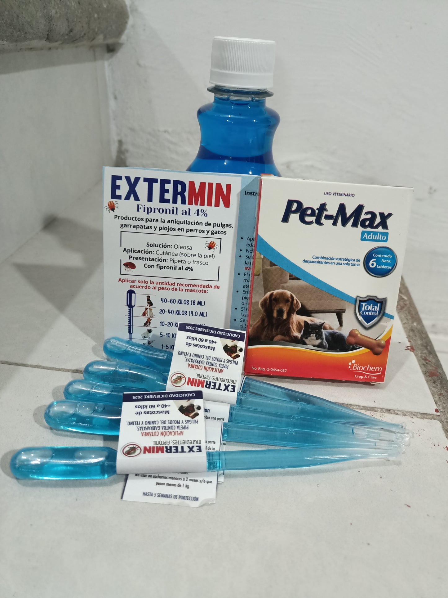 2 cajas desparasitante petmax + 20 pipetas antipulgas perros y gatos