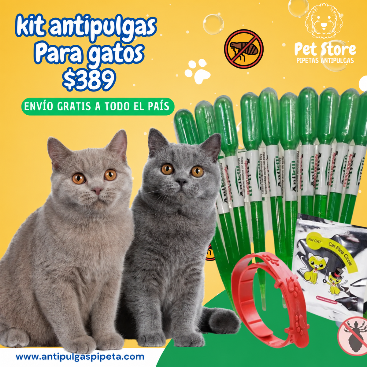 kit antipulgas para gatos - Tienda de Mascotas | pipetas antipulgas anikill y extermin