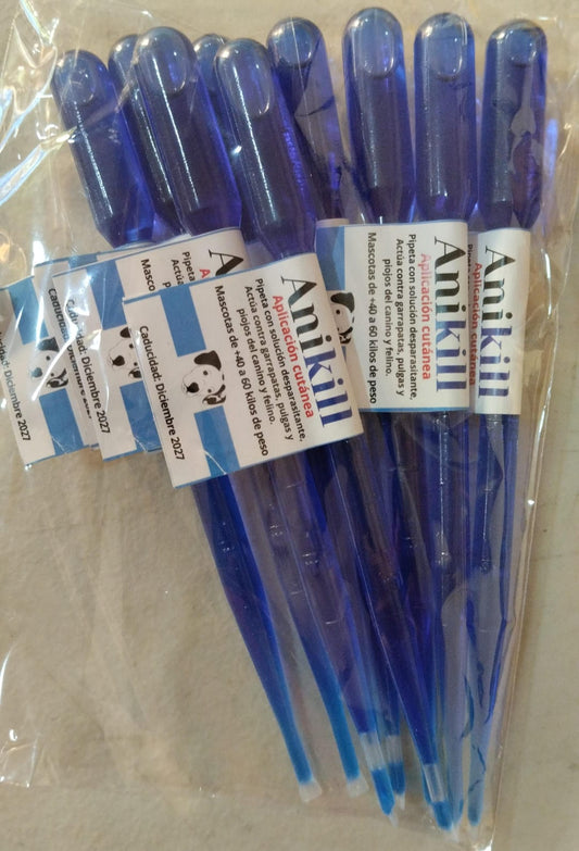 30 Pipetas antipulgas anikill azules para perros y gatos