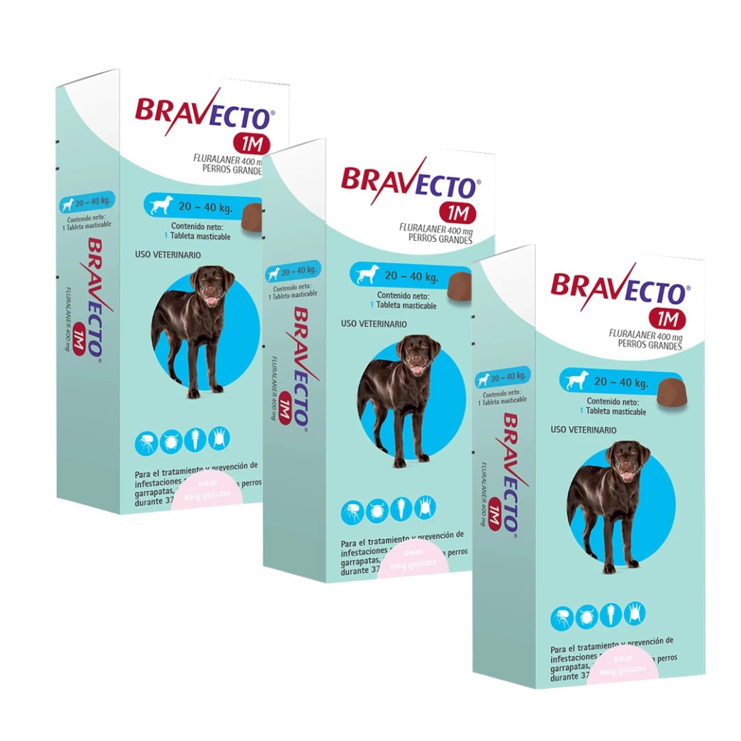 Kit 3 cajas de Bravecto 20-40 kilos - Tienda de Mascotas | pipetas antipulgas anikill y extermin