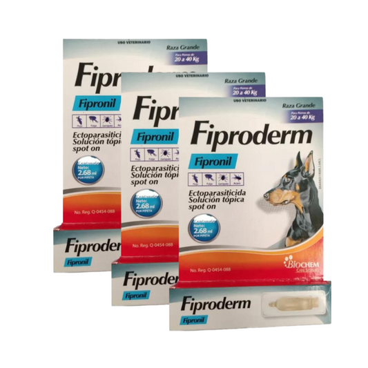 kit 3 pipetas fiproderm raza grandes 20-40 kilos