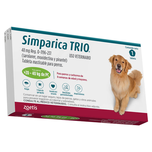 Simparica TRIO 20-40 kilos - Tienda de Mascotas | pipetas antipulgas anikill y extermin